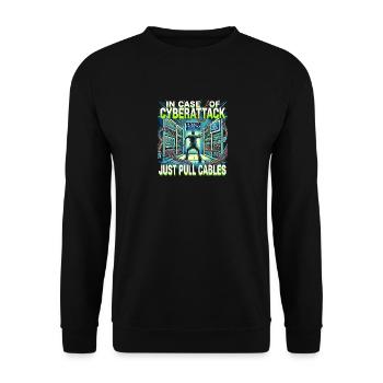 Im Falle eines Cyberangriffs einfach Kabel ziehen - Unisex Pullover - Schwarz - Vorne - Alina (178cm) & Michal (187cm)