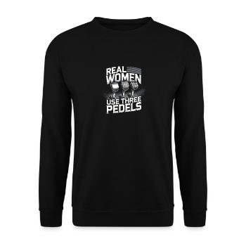 Echte Frauen benutzen drei Pedale - Unisex Pullover - Schwarz - Vorne - Alina (178cm) & Michal (187cm)