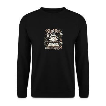 Tee schlürfen Bücher lesen Glücklich sein - Unisex Pullover - Schwarz - Vorne - Alina (178cm) & Michal (187cm)