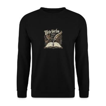 Schreiben Sie Ihre eigene Geschichte - Unisex Pullover - Schwarz - Vorne - Alina (178cm) & Michal (187cm)