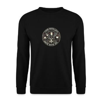 Kochen mit Liebe Servieren mit Freude - Unisex Pullover - Schwarz - Vorne - Alina (178cm) & Michal (187cm)