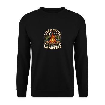 Das Leben ist besser am Lagerfeuer - Unisex Pullover - Schwarz - Vorne - Alina (178cm) & Michal (187cm)