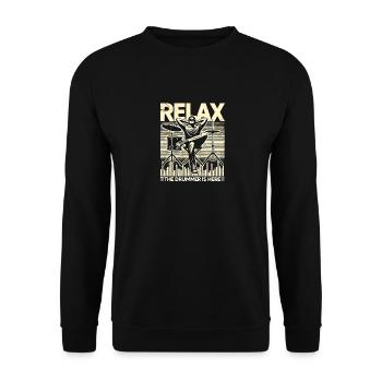 Entspannen Sie sich Der Schlagzeuger ist da - Unisex Pullover - Schwarz - Vorne - Alina (178cm) & Michal (187cm)