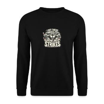 Diese Muskeln habe ich von Bowling-Strikes - Unisex Pullover - Schwarz - Vorne - Alina (178cm) & Michal (187cm)