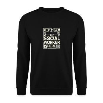Beruhigen Sie sich, die Sozialarbeiterin ist da - Unisex Pullover - Schwarz - Vorne - Alina (178cm) & Michal (187cm)
