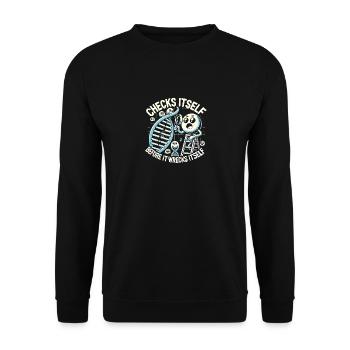 Kontrolliert sich selbst, bevor es sich selbst - Unisex Pullover - Schwarz - Vorne - Alina (178cm) & Michal (187cm)