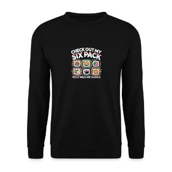 Sehen Sie sich mein Sixpack an - frisch gerollt - Unisex Pullover - Schwarz - Vorne - Alina (178cm) & Michal (187cm)