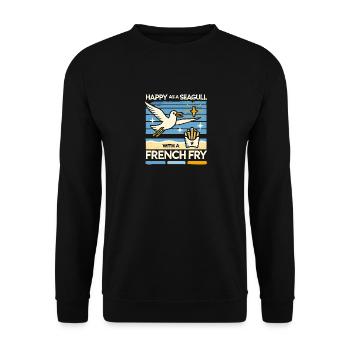 Glücklich wie eine Möwe mit einer Pommes frites - Unisex Pullover - Schwarz - Vorne - Alina (178cm) & Michal (187cm)