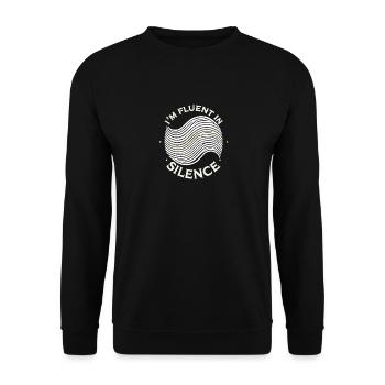 Ich bin fließend in Stille - Unisex Pullover - Schwarz - Vorne - Alina (178cm) & Michal (187cm)