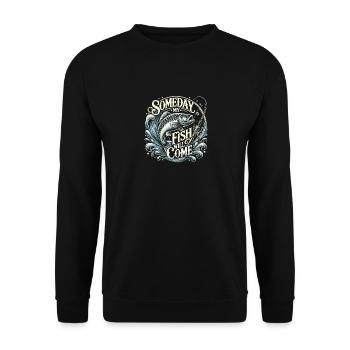 Eines Tages wird mein Fisch kommen - Unisex Pullover - Schwarz - Vorne - Alina (178cm) & Michal (187cm)