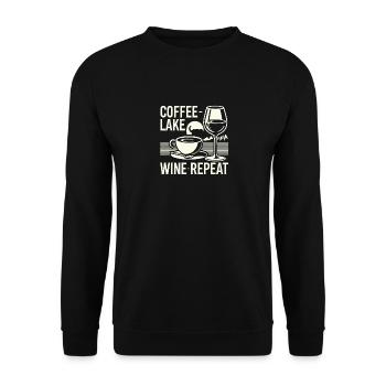 Kaffee See Wein Wiederholung - Unisex Pullover - Schwarz - Vorne - Alina (178cm) & Michal (187cm)