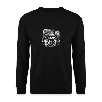 Leben, lieben und fahren - Unisex Pullover - Schwarz - Vorne - Alina (178cm) & Michal (187cm)
