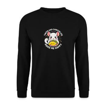Tacos und Chinchillas machen mich glücklich - Unisex Pullover - Schwarz - Vorne - Alina (178cm) & Michal (187cm)