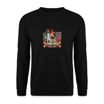 Zurücktreten Papa grillt - Unisex Pullover - Schwarz - Vorne - Alina (178cm) & Michal (187cm)