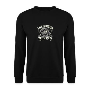 Das Leben ist besser mit Rippchen - Unisex Pullover - Schwarz - Vorne - Alina (178cm) & Michal (187cm)