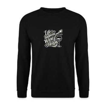 Das Leben passiert Wein hilft - Unisex Pullover - Schwarz - Vorne - Alina (178cm) & Michal (187cm)