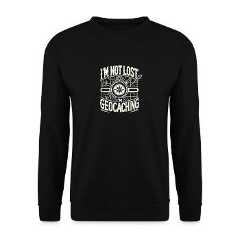 Ich bin nicht verloren, ich bin Geocaching - Unisex Pullover - Schwarz - Vorne - Alina (178cm) & Michal (187cm)