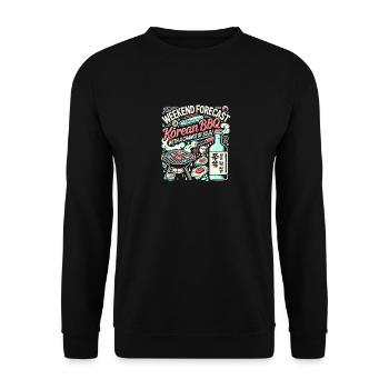 Wochenendvorhersage Koreanisches BBQ mit einer - Unisex Pullover - Schwarz - Vorne - Alina (178cm) & Michal (187cm)