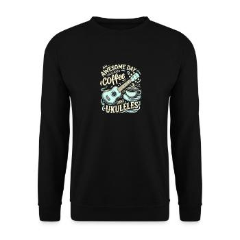 Ein toller Tag mit Kaffee und Ukulelen - Unisex Pullover - Schwarz - Vorne - Alina (178cm) & Michal (187cm)