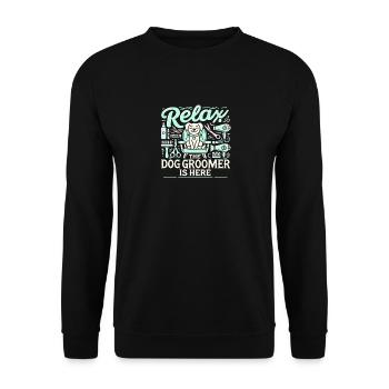 Entspannen Sie sich Der Hundefriseur ist da - Unisex Pullover - Schwarz - Vorne - Alina (178cm) & Michal (187cm)