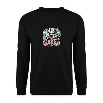 Ich bin nur wegen des Kuchens hier - Unisex Pullover - Schwarz - Vorne - Alina (178cm) & Michal (187cm)