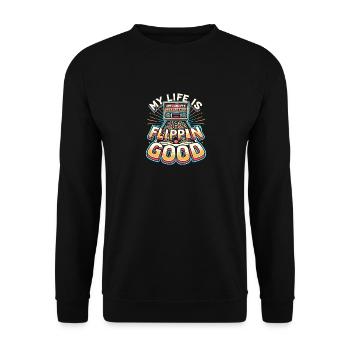 Mein Leben ist flippig gut - Unisex Pullover - Schwarz - Vorne - Alina (178cm) & Michal (187cm)