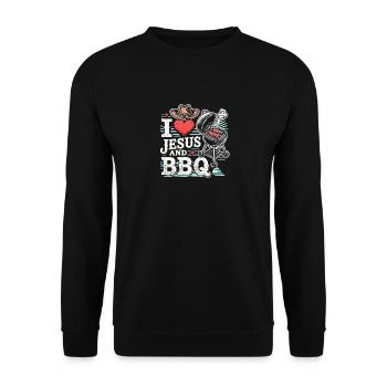 Ich liebe Jesus und BBQ - Unisex Pullover - Schwarz - Vorne - Alina (178cm) & Michal (187cm)