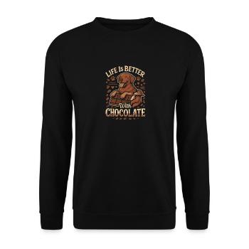 Das Leben ist besser mit Schokolade - Unisex Pullover - Schwarz - Vorne - Alina (178cm) & Michal (187cm)