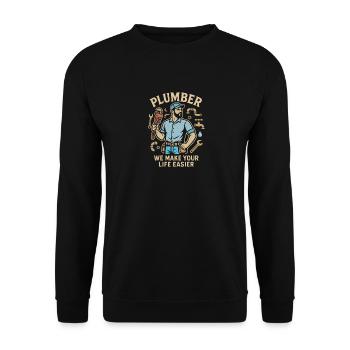 Klempner Wir machen Ihr Leben leichter - Unisex Pullover - Schwarz - Vorne - Alina (178cm) & Michal (187cm)
