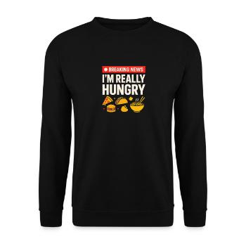 Eilmeldung Ich bin wirklich hungrig - Unisex Pullover - Schwarz - Vorne - Alina (178cm) & Michal (187cm)