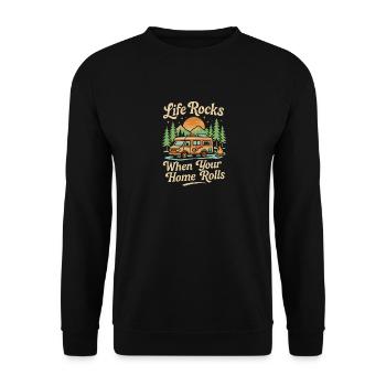 Das Leben rockt, wenn dein Haus rollt - Unisex Pullover - Schwarz - Vorne - Alina (178cm) & Michal (187cm)