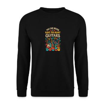 Man kann nie zu viele Gitarren haben - Unisex Pullover - Schwarz - Vorne - Alina (178cm) & Michal (187cm)