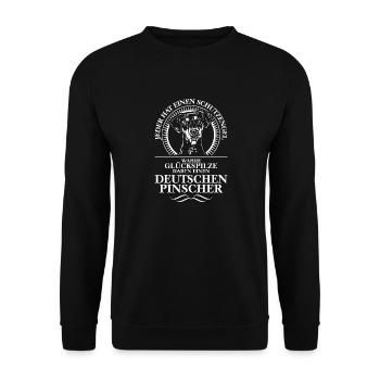 DEUTSCHER PINSCHER Schutzengel Spruch WILSIGNS - Unisex Pullover - Schwarz - Vorne - Alina (178cm) & Michal (187cm)