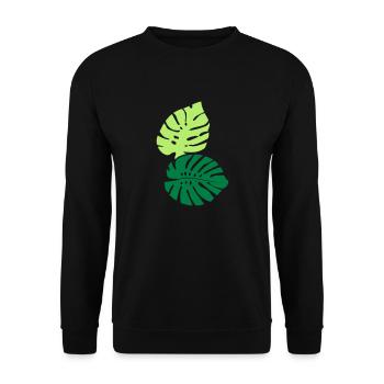 Zwei Monsterablättr / Two Monstera Leaves (2c) - Unisex Pullover - Schwarz - Vorne - Alina (178cm) & Michal (187cm)