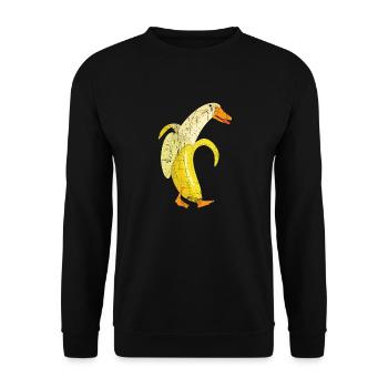 Funny Duck Banana Farm Animal Fruit Pun Design - Unisex Pullover - Schwarz - Vorne - Alina (178cm) & Michal (187cm)
