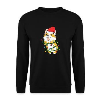 Corgi Hund Santa Weihnachtsbaum Lichter - Unisex Pullover - Schwarz - Vorne - Alina (178cm) & Michal (187cm)