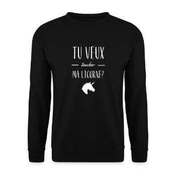 tu veux toucher ma licorne - Sweat-shirt Unisexe - noir - Devant - Alina (178cm) & Michal (187cm)