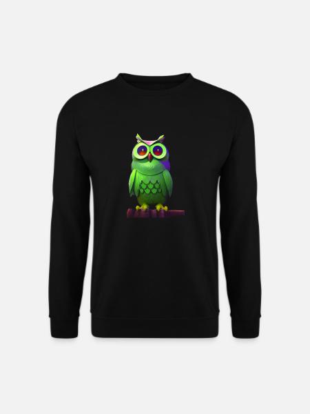 Grüne Eule auf einem Ast - Unisex Pullover - Schwarz