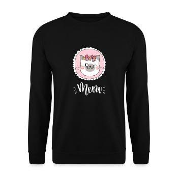 Niedliche Kawaii lustige Katze mit Blumen, die Miauen sagen - Unisex Pullover - Schwarz - Vorne - Alina (178cm) & Michal (187cm)