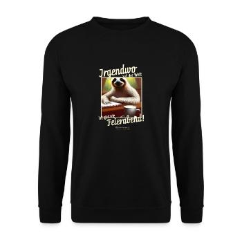 Bürohumor Sprüche-Design Feierabend und Faultier - Unisex Pullover - Schwarz - Vorne - Alina (178cm) & Michal (187cm)
