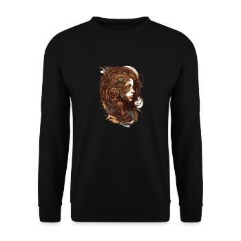 Steampunk trifft schöne Frau im Mechanik Style - Unisex Pullover - Schwarz - Vorne - Alina (178cm) & Michal (187cm)