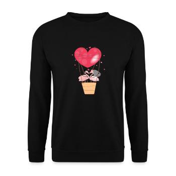 A loving couple of funny flamingos with red hearts - Unisex Sweatshirt - black - Front - Alina (178cm) & Michal (187cm)