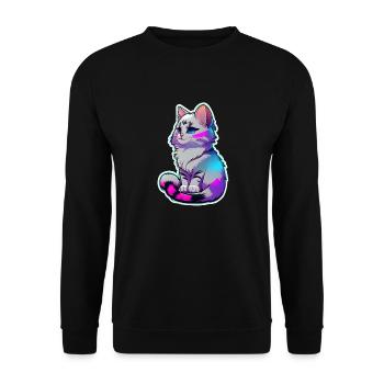 niedliche kleine graue Katze - Unisex Pullover - Schwarz - Vorne - Alina (178cm) & Michal (187cm)