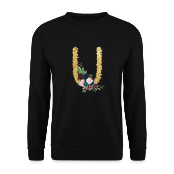Buchstabe u gold floral - Unisex Pullover - Schwarz - Vorne - Alina (178cm) & Michal (187cm)