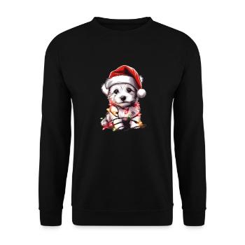 Entzückende Hundeweihnachtsbeleuchtung Weihnachtsmütze - Unisex Pullover - Schwarz - Vorne - Alina (178cm) & Michal (187cm)