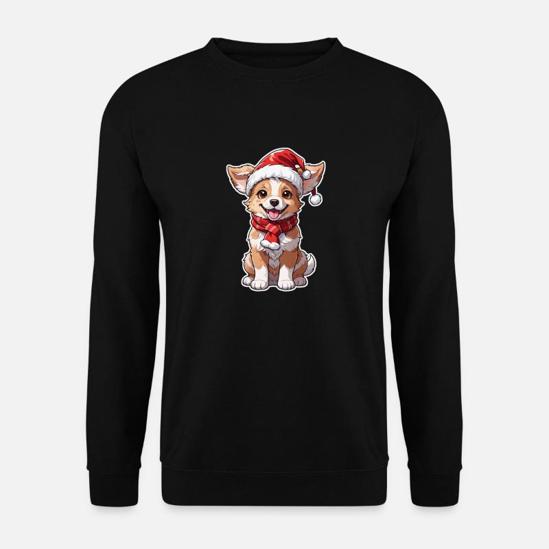 Hund mit Weihnachtsmütze - Unisex Pullover - Schwarz