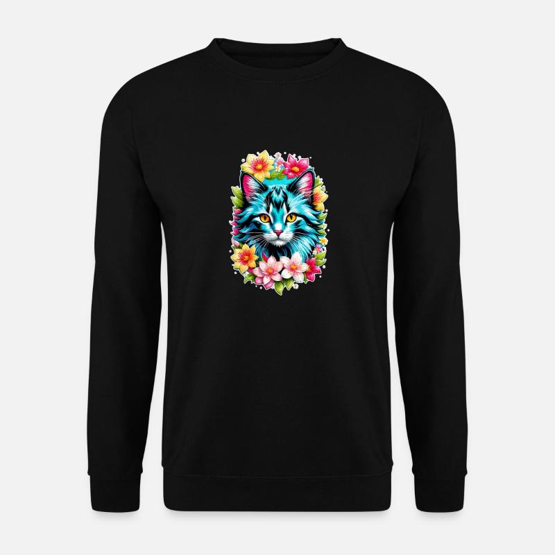 chat et fleur aquarelle - Sweat-shirt Unisexe - noir