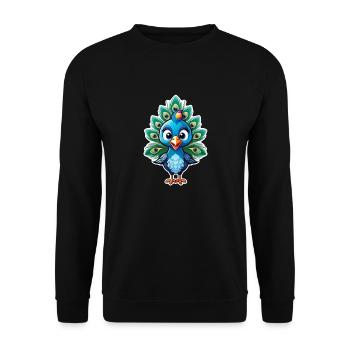 Niedlicher kleiner Pfau - Unisex Pullover - Schwarz - Vorne - Alina (178cm) & Michal (187cm)
