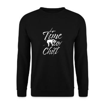 Faultier Zeit Zum Chillen Spruch - Unisex Pullover - Schwarz - Vorne - Alina (178cm) & Michal (187cm)