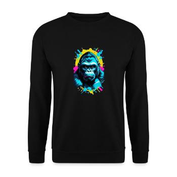 Gorilla mit Goldkette - Unisex Pullover - Schwarz - Vorne - Alina (178cm) & Michal (187cm)